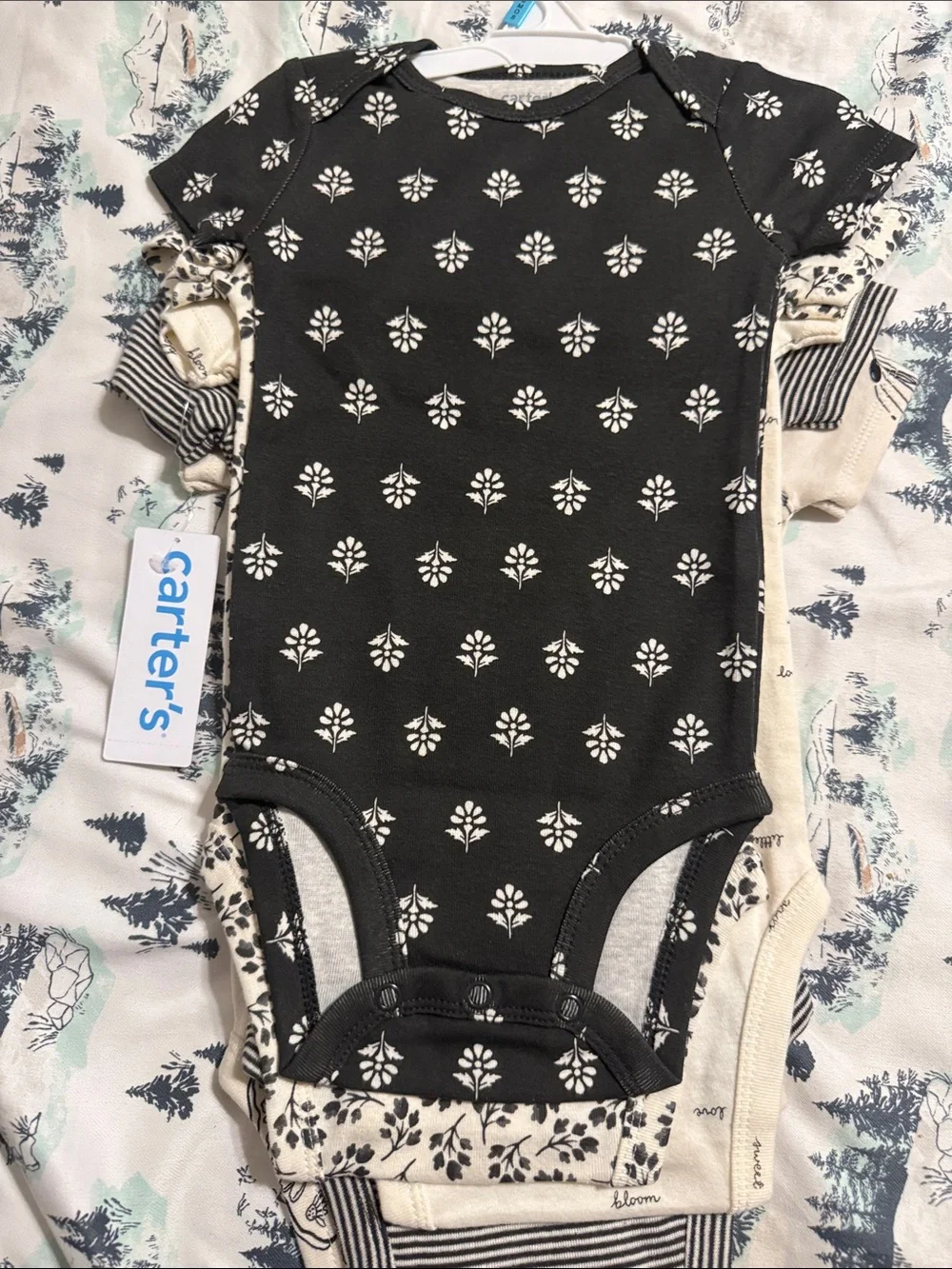 Carter's Cream & Black Butterfly Print Baby 5 One-Piece Set NEW 6M or 12M NEW